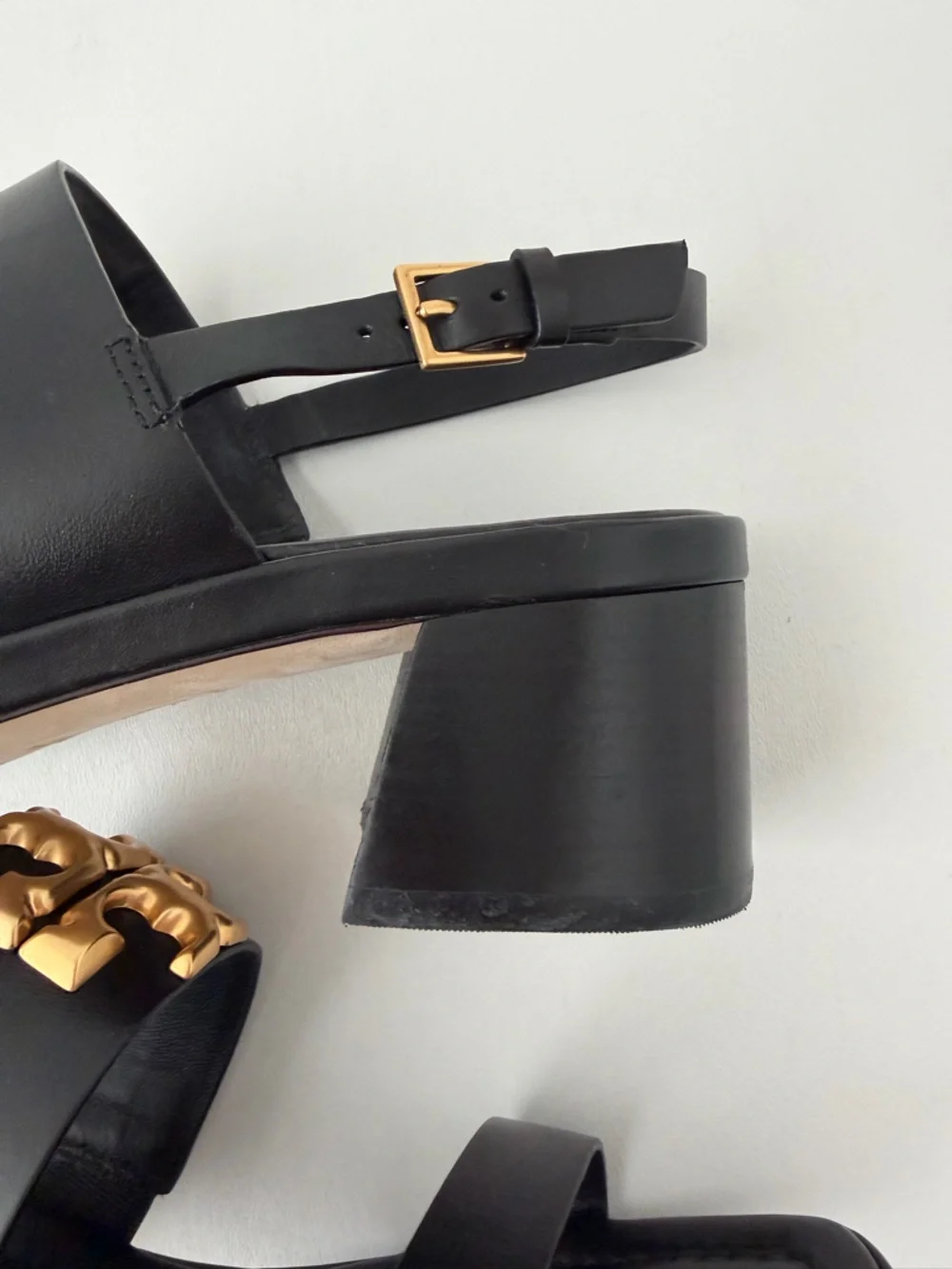 TORY BURCH | Eleanor 55mm Black Leather Logo Block Heel Slingback Sandals 9.5